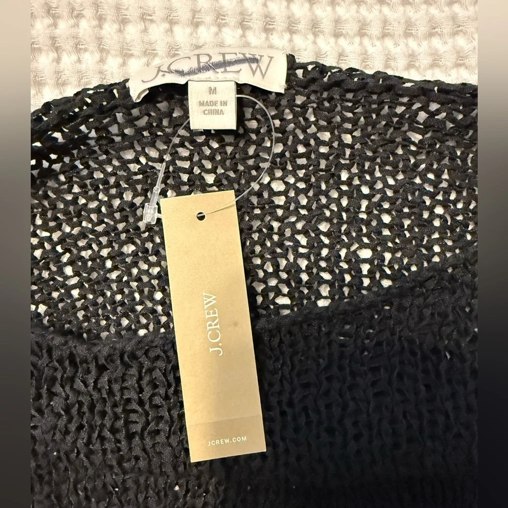 J. Crew Black Open-Knit Crewneck Sweater